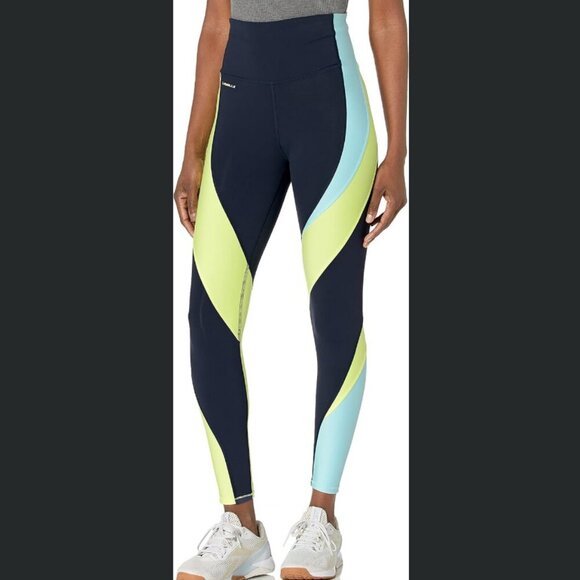 Reebok Vector High Rise Lux Blue Color Block Athletic Leggings - Picture 1 of 5